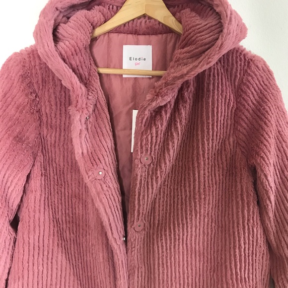NWT Elodie Girl’s Blush Pink Fuzzy Hooded Jacket - Picture 4 of 7
